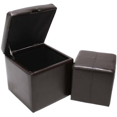 HHG 2er Set Hocker Sitzwürfel Sitzhocker Aufbewahrungsbox Carrara, Leder + Kunstleder, 45x44x44cm Mvg-zertifiziert Braun HHG 2er Set Hocker Sitzwürfel Sitzhocker Aufbewahrungsbox Carrara, Leder + Kunstleder, 45x44x44cm Mvg-zertifiziert Braun