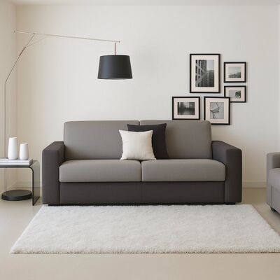 Festes Sofa Mara, 3-sitzer-sofa, 100% Made In Italy, Sofa-wohnzimmer, Aus Gepolstertem Stoff, Mit Schmalen Armlehnen, Cm 200x95h90, Grau Und Anthrazit - Talamo Italia Festes Sofa Mara, 3-sitzer-sofa, 100% Made In Italy, Sofa-wohnzimmer, Aus Gepolstertem Stoff, Mit Schmalen Armlehnen, Cm 200x95h90, Grau Und Anthrazit - Talamo Italia