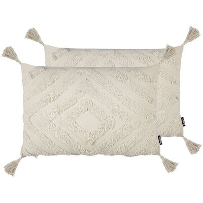 BELIANI Dekokissen 2er Set Beige Baumwolle 60x40 Cm Rautenmuster Mit Fransen Getuftet Abnehmbarer Bezug Für Sofa Sessel Bett Wohnzimmer Schlafzimmer BELIANI Dekokissen 2er Set Beige Baumwolle 60x40 Cm Rautenmuster Mit Fransen Getuftet Abnehmbarer Bezug Für Sofa Sessel Bett Wohnzimmer Schlafzimmer