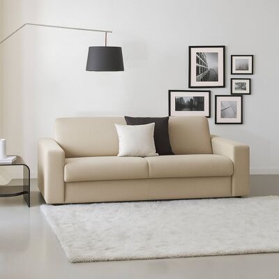 Festes Sofa Mara, 3-sitzer-sofa, 100% Made In Italy, Sofa-wohnzimmer, Aus Gepolstertem Stoff, Mit Schmalen Armlehnen, Cm 200x95h90, Beige - Talamo Italia Festes Sofa Mara, 3-sitzer-sofa, 100% Made In Italy, Sofa-wohnzimmer, Aus Gepolstertem Stoff, Mit Schmalen Armlehnen, Cm 200x95h90, Beige - Talamo Italia