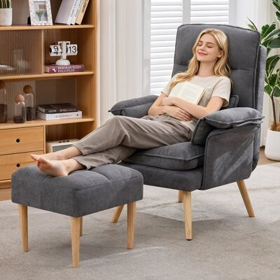 KELLANY Relaxsessel Mit Hocker, 5-fach Verstellbarer Liegesessel, Gepolsterter Lesesessel & Fernsehsessel Mit Kopf- Und Armlehnenkissen, Polstersessel Mit Holzbeinen, Grey. KELLANY Relaxsessel Mit Hocker, 5-fach Verstellbarer Liegesessel, Gepolsterter Lesesessel & Fernsehsessel Mit Kopf- Und Armlehnenkissen, Polstersessel Mit Holzbeinen, Grey.