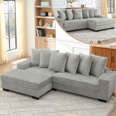 KELLANY L-förmiges Ecksofa – 4-sitzer Sofa, 256.5 X 133.5 X 89 Cm, Klassisches Corduroy, Stabilere Kunststoffbeine, Modulares Design, Inklusive 6 Kissen, Ideal Für Wohnzimmer, Apartments Und Büros, Gray KELLANY L-förmiges Ecksofa – 4-sitzer Sofa, 256.5 X 133.5 X 89 Cm, Klassisches Corduroy, Stabilere Kunststoffbeine, Modulares Design, Inklusive 6 Kissen, Ideal Für Wohnzimmer, Apartments Und Büros, Gray
