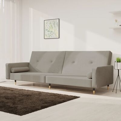 Devenirriche - Schlafsofa 2-sitzer Mit 2 Kissen Hellgrau Samt Vidaxl Devenirriche - Schlafsofa 2-sitzer Mit 2 Kissen Hellgrau Samt Vidaxl