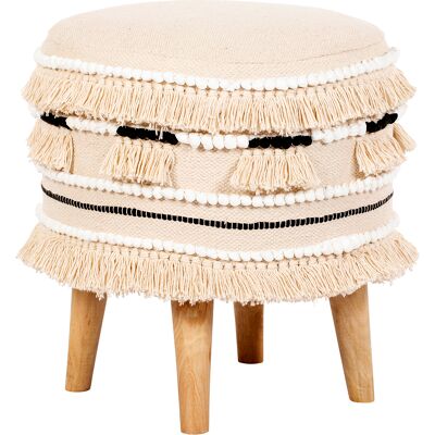 PRIVATEFLOOR Runder Pouf Hocker - Boho Bali Stil - Juliet Cremefarben PRIVATEFLOOR Runder Pouf Hocker - Boho Bali Stil - Juliet Cremefarben