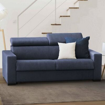 Festes Sofa Leila, 2-sitzer-sofa, 100% Made In Italy, Sofa-wohnzimmer, Aus Gepolstertem Stoff, Mit Verstellbaren Kopfstützen Und Serienmäßigen Armlehnen, Cm 180x95h85, Blau - Talamo Italia Festes Sofa Leila, 2-sitzer-sofa, 100% Made In Italy, Sofa-wohnzimmer, Aus Gepolstertem Stoff, Mit Verstellbaren Kopfstützen Und Serienmäßigen Armlehnen, Cm 180x95h85, Blau - Talamo Italia