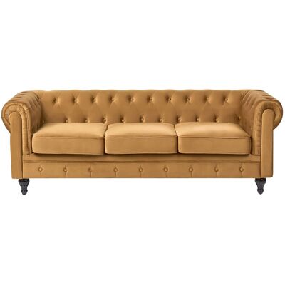 BELIANI Sofa 3-sitzer Chesterfield Samtstoff Senfgelb BELIANI Sofa 3-sitzer Chesterfield Samtstoff Senfgelb