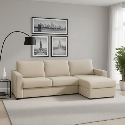 Festes Sofa Dcapon, Ecksofa, 100% Made In Italy, Sofa-wohnzimmer, Mit Wendebehälter Halbinsel, Aus Gepolstertem Stoff, Mit Schmalen Armlehnen, Cm 260x95h90, Beige - Dmora Festes Sofa Dcapon, Ecksofa, 100% Made In Italy, Sofa-wohnzimmer, Mit Wendebehälter Halbinsel, Aus Gepolstertem Stoff, Mit Schmalen Armlehnen, Cm 260x95h90, Beige - Dmora
