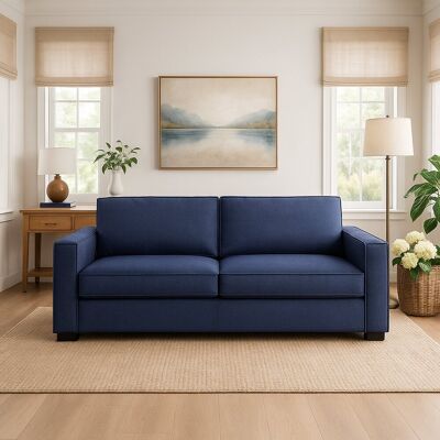 Festes Sofa Carol, 2-sitzer-sofa, 100% Made In Italy, Wohnzimmersofa Aus Stoff, Mit Schmalen Armlehnen, Cm 160x95h90, Blau - Talamo Italia Festes Sofa Carol, 2-sitzer-sofa, 100% Made In Italy, Wohnzimmersofa Aus Stoff, Mit Schmalen Armlehnen, Cm 160x95h90, Blau - Talamo Italia