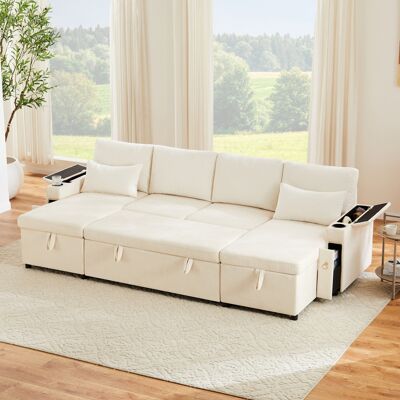 SANS MARQUE Viersitzer-schlafsofa In U-form – 272x131x84 Cm – 100.3 Kg – Aus Tissu – Beige – Inklusive Yes Sitzstil Sit – Mit Getränkehalter SANS MARQUE Viersitzer-schlafsofa In U-form – 272x131x84 Cm – 100.3 Kg – Aus Tissu – Beige – Inklusive Yes Sitzstil Sit – Mit Getränkehalter