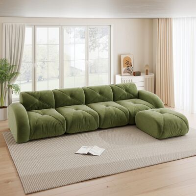 KELLANY L-förmiger Sessel, Modulares Sofa, Viersitziges Ecksofa Geeignet Für Das Wohnzimmer, Rutschfeste Unterseite, Keine Montage Erforderlich, Modulares Sofa Mit Fußstütze, Grünes KELLANY L-förmiger Sessel, Modulares Sofa, Viersitziges Ecksofa Geeignet Für Das Wohnzimmer, Rutschfeste Unterseite, Keine Montage Erforderlich, Modulares Sofa Mit Fußstütze, Grünes