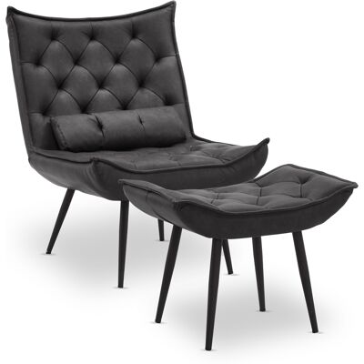 M Mcombo Sessel Mit Hocker, Retro Vintage Lesesessel Loungesessel Stuhl Polstersessel, Kunstleder,4778mb (dunkelgrau) M Mcombo Sessel Mit Hocker, Retro Vintage Lesesessel Loungesessel Stuhl Polstersessel, Kunstleder,4778mb (dunkelgrau)