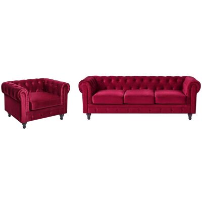 Beliani Dunkelrotes Samtvel Chesterfield Wohnzimmer-Set - Sofa & Sessel Beliani Dunkelrotes Samtvel Chesterfield Wohnzimmer-Set - Sofa & Sessel