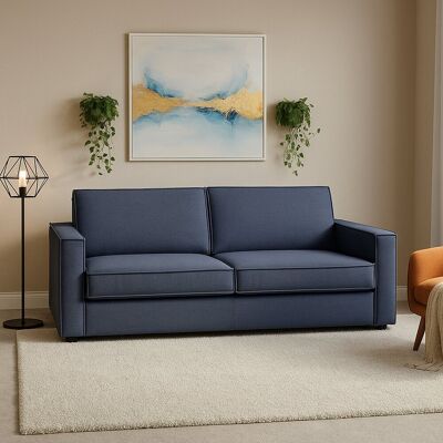 Festes Sofa Sole, Großes 2-sitzer-sofa, 100% Made In Italy, Wohnzimmersofa Aus Stoff, Mit Schmalen Armlehnen, Cm 180x95h90, Blau - Talamo Italia Festes Sofa Sole, Großes 2-sitzer-sofa, 100% Made In Italy, Wohnzimmersofa Aus Stoff, Mit Schmalen Armlehnen, Cm 180x95h90, Blau - Talamo Italia