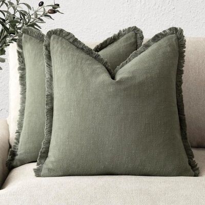 OEM Set Mit 2 Dekorativen Kissenbezügen Aus Leinen Im Boho- Und Landhausstil Mit Fransen Und Quasten Für Sofa, Couch, Bett, Wohnzimmer Und Wohnaccessoires, 45 X 45 Cm, Grün OEM Set Mit 2 Dekorativen Kissenbezügen Aus Leinen Im Boho- Und Landhausstil Mit Fransen Und Quasten Für Sofa, Couch, Bett, Wohnzimmer Und Wohnaccessoires, 45 X 45 Cm, Grün