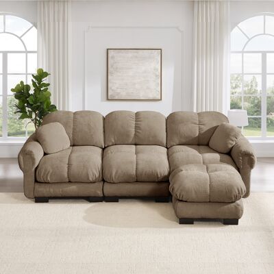 KELLANY 3-sitze L-förmiges Cloud Sofa,inklusive Mobiler Ottomane Und 2 Kleinen Dekokissen,feines Steppdesign,dicke Sitzkissen,weich Und Stützend,einfach Aufzubauen,geeignet Für Das Wohnzimmer,braun KELLANY 3-sitze L-förmiges Cloud Sofa,inklusive Mobiler Ottomane Und 2 Kleinen Dekokissen,feines Steppdesign,dicke Sitzkissen,weich Und Stützend,einfach Aufzubauen,geeignet Für Das Wohnzimmer,braun