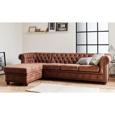 Lisa Design - Winston - Ecksofa Chesterfield - 4 Sitzplätze - Industriestil - Links - Braun Lisa Design - Winston - Ecksofa Chesterfield - 4 Sitzplätze - Industriestil - Links - Braun