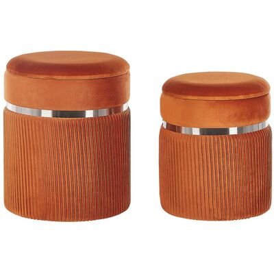 BELIANI Pouf Mit Stauraum 2er Set Camdenton Samtstoff Orange BELIANI Pouf Mit Stauraum 2er Set Camdenton Samtstoff Orange