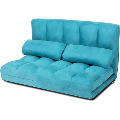 Costway - Schlafsofa Mit 2 Kissen, Sofabett Mit 6 Stufig Verstellbarer Ruecklehne, Lazy Sofa Klappbar, Bodensofa Fuer Schlafzimmer, Wohnzimmer Und Balkon Blau Costway - Schlafsofa Mit 2 Kissen, Sofabett Mit 6 Stufig Verstellbarer Ruecklehne, Lazy Sofa Klappbar, Bodensofa Fuer Schlafzimmer, Wohnzimmer Und Balkon Blau