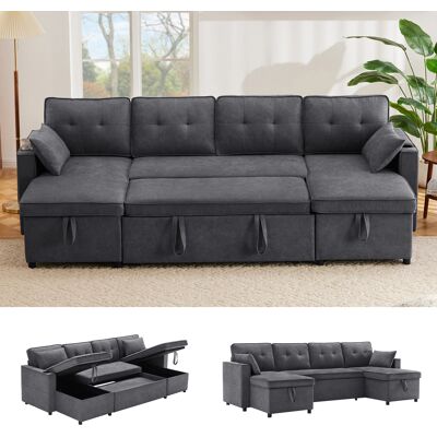 SANS MARQUE Schlafsofa – 270x130x86 Cm – 95.1 Kg – Aus Leinenoptik – Grau – Für Wohnzimmer – Mit Schlaffunktion – U-förmiges Sofa – Baumwoll-und Leinenstoffe SANS MARQUE Schlafsofa – 270x130x86 Cm – 95.1 Kg – Aus Leinenoptik – Grau – Für Wohnzimmer – Mit Schlaffunktion – U-förmiges Sofa – Baumwoll-und Leinenstoffe