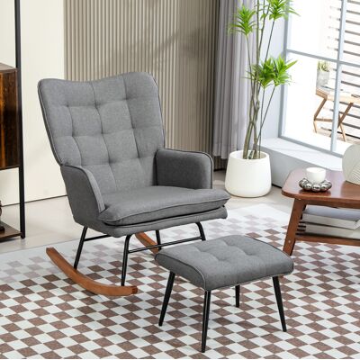 BEAOK Schaukelstuhl Mit Hocker Aus Polyester Dunkelgrau, 64 X 89 X 90 Cm, Mit Armlehnen BEAOK Schaukelstuhl Mit Hocker Aus Polyester Dunkelgrau, 64 X 89 X 90 Cm, Mit Armlehnen