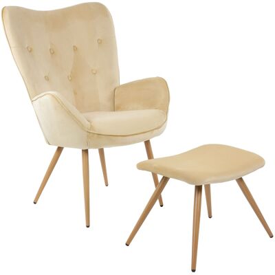Ohrensessel Mit Hocker York, Samt Bezug, Bequem Gepolstert, Fernsehsessel, Polstersessel, Farbe Ohrensessel:beige - Albatros Ohrensessel Mit Hocker York, Samt Bezug, Bequem Gepolstert, Fernsehsessel, Polstersessel, Farbe Ohrensessel:beige - Albatros