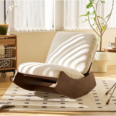 BEAOK Gleiter-schaukelstuhl Aus Massivholz Und Cordstoff In Weiß, Relaxsessel Für Kinderzimmer Und Wohnzimmer,90 X 61,5 X 71,9 Cm BEAOK Gleiter-schaukelstuhl Aus Massivholz Und Cordstoff In Weiß, Relaxsessel Für Kinderzimmer Und Wohnzimmer,90 X 61,5 X 71,9 Cm
