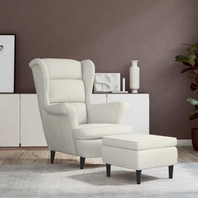 Vidaxl Wing Back Armchair With A Stool Cream Velvet Vidaxl Wing Back Armchair With A Stool Cream Velvet