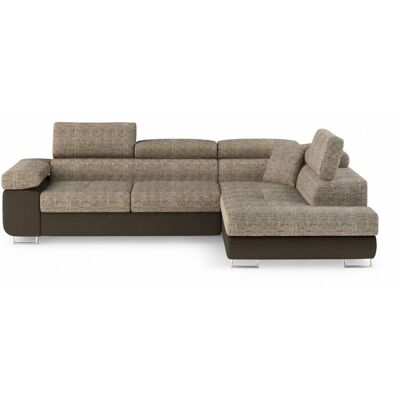 MEUBLORAMA Ecksofa Mit Schlaffunktion Menton Beige Und Braun Bouclé – 4 Sitzer Mit Stauraum MEUBLORAMA Ecksofa Mit Schlaffunktion Menton Beige Und Braun Bouclé – 4 Sitzer Mit Stauraum