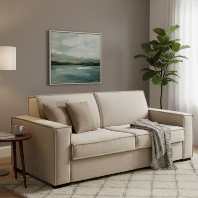 Schlafsofa Samantha, 2-sitzer-sofa, 100% Made In Italy, Wohnzimmersofa Mit Drehbarer Öffnung, Aus Gepolstertem Stoff, Mit Schmalen Armlehnen, Cm 160x95h90, Beige - Talamo Italia Schlafsofa Samantha, 2-sitzer-sofa, 100% Made In Italy, Wohnzimmersofa Mit Drehbarer Öffnung, Aus Gepolstertem Stoff, Mit Schmalen Armlehnen, Cm 160x95h90, Beige - Talamo Italia