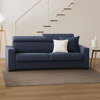 Schlafsofa Aiko, 3-sitzer-sofa, 100% Made In Italy, Wohnzimmersofa Mit Drehbarer Öffnung, Mit Verstellbaren Kopfstützen Und Serienmäßigen Armlehnen, Cm 220x95h85, Blau - Talamo Italia Schlafsofa Aiko, 3-sitzer-sofa, 100% Made In Italy, Wohnzimmersofa Mit Drehbarer Öffnung, Mit Verstellbaren Kopfstützen Und Serienmäßigen Armlehnen, Cm 220x95h85, Blau - Talamo Italia
