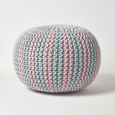 Homescapes Pastell Blau Rosa Gestrickter Pouf 40x50cm - Fußhocker Homescapes Pastell Blau Rosa Gestrickter Pouf 40x50cm - Fußhocker
