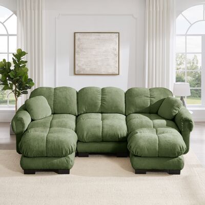 KELLANY 3-sitze U-förmiges Cloud Sofa,inklusive Mobiler Ottomane Und 2 Kleinen Dekokissen,feines Steppdesign,dicke Sitzkissen,weich Und Stützend,einfach Aufzubauen,geeignet Für Das Wohnzimmer,grün KELLANY 3-sitze U-förmiges Cloud Sofa,inklusive Mobiler Ottomane Und 2 Kleinen Dekokissen,feines Steppdesign,dicke Sitzkissen,weich Und Stützend,einfach Aufzubauen,geeignet Für Das Wohnzimmer,grün