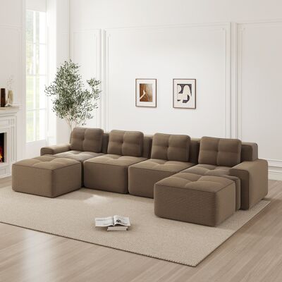 KELLANY Boneless Sofas Für Wohnzimmer, Modulares Sofa Mit U-förmiger Chaiselongue, 4-sitzer Bequem Polstertes Tiefsitz Corduroy-cloud-sofa, Montagefreies Sofa, Rutschfestes Design, Braun KELLANY Boneless Sofas Für Wohnzimmer, Modulares Sofa Mit U-förmiger Chaiselongue, 4-sitzer Bequem Polstertes Tiefsitz Corduroy-cloud-sofa, Montagefreies Sofa, Rutschfestes Design, Braun