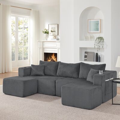 SANS MARQUE 3-sitzer Modulares Ecksofa – Aus Schaumstoff – Flexibles Modulares Design – Premium Cordstoff – Praktische Extras – Inklusive Kissen – Hohe SANS MARQUE 3-sitzer Modulares Ecksofa – Aus Schaumstoff – Flexibles Modulares Design – Premium Cordstoff – Praktische Extras – Inklusive Kissen – Hohe