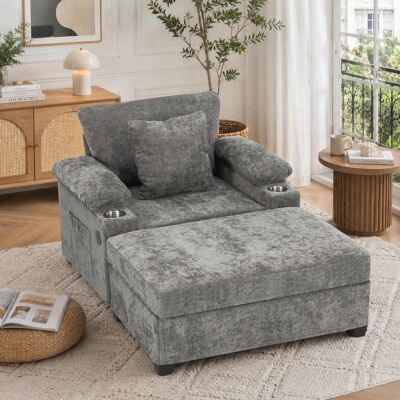 KELLANY Liegestuhl, Liegestuhl Aus Chenille-stoff, Mit Getränkehalter Und Usb-ladefunktion, Geeignet Für Wohnzimmer Und Büro KELLANY Liegestuhl, Liegestuhl Aus Chenille-stoff, Mit Getränkehalter Und Usb-ladefunktion, Geeignet Für Wohnzimmer Und Büro