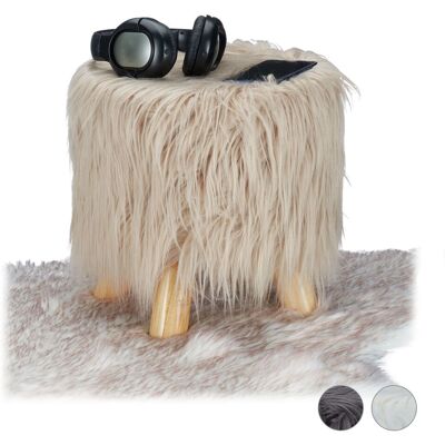 Fell Hocker, Flauschig, 4 Holzbeine, Gepolsterter Fußhocker, Kunstfell, Rund, Dekohocker Hxd: 31x31 Cm, Braun - Relaxdays Fell Hocker, Flauschig, 4 Holzbeine, Gepolsterter Fußhocker, Kunstfell, Rund, Dekohocker Hxd: 31x31 Cm, Braun - Relaxdays