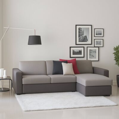Festes Sofa Debora, Ecksofa, 100% Made In Italy, Sofa-wohnzimmer, Mit Wendebehälter Halbinsel, Aus Gepolstertem Stoff, Mit Schmalen Armlehnen, Cm 260x95h90, Zweifarbig Grau - Talamo Italia Festes Sofa Debora, Ecksofa, 100% Made In Italy, Sofa-wohnzimmer, Mit Wendebehälter Halbinsel, Aus Gepolstertem Stoff, Mit Schmalen Armlehnen, Cm 260x95h90, Zweifarbig Grau - Talamo Italia