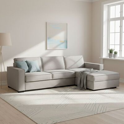 Schlafsofa Adelia, Ecksofa, 100% Made In Italy, Sofa Mit Drehöffnung, Rechte Containerhalbinsel, Mit Schmalen Armlehnen, Cm 260x95h90, Grau - Talamo Italia Schlafsofa Adelia, Ecksofa, 100% Made In Italy, Sofa Mit Drehöffnung, Rechte Containerhalbinsel, Mit Schmalen Armlehnen, Cm 260x95h90, Grau - Talamo Italia