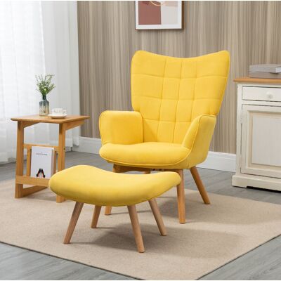 BEAOK Relaxsessel Gelb Mit Hocker, Stahlrahmen Und Holzbeinen, 72 X 80 X 101 Cm BEAOK Relaxsessel Gelb Mit Hocker, Stahlrahmen Und Holzbeinen, 72 X 80 X 101 Cm