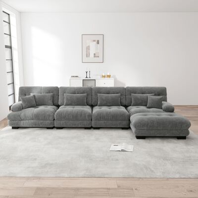 KELLANY Modulares Ecksofa, L-förmiges Couch Set Für Wohnzimmer, 4-sitzer Komfortable Cloud Couches Mit Beweglichem Ottoman, Diy-kombination, Chenille, Grau KELLANY Modulares Ecksofa, L-förmiges Couch Set Für Wohnzimmer, 4-sitzer Komfortable Cloud Couches Mit Beweglichem Ottoman, Diy-kombination, Chenille, Grau
