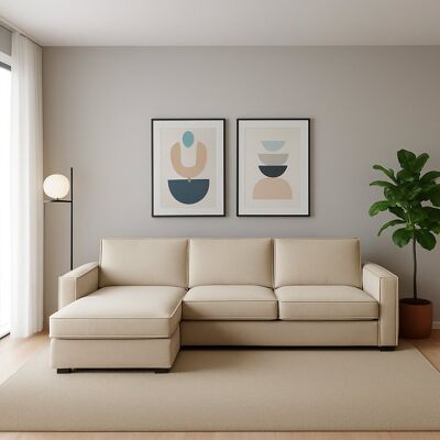 Talamo Italia - Festes Sofa Perla, Ecksofa, 100% Made In Italy, Sofa Wohnzimmer Mit, Containerhalbinsel Links, Mit Schmalen Armlehnen, Cm 260x95h90, Beige Talamo Italia - Festes Sofa Perla, Ecksofa, 100% Made In Italy, Sofa Wohnzimmer Mit, Containerhalbinsel Links, Mit Schmalen Armlehnen, Cm 260x95h90, Beige
