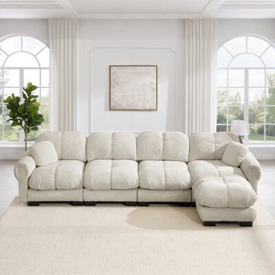 KELLANY 4-sitzer L-förmiges Wohnzimmer-sofa, Chenille-stoff, Modulares Ecksofa Mit Mobiler Ottomane,feines Steppdesign,weich & Stützend, Ergonomisch Geformte Rückenlehne, Einfach Aufzubauen, Hellkhaki KELLANY 4-sitzer L-förmiges Wohnzimmer-sofa, Chenille-stoff, Modulares Ecksofa Mit Mobiler Ottomane,feines Steppdesign,weich & Stützend, Ergonomisch Geformte Rückenlehne, Einfach Aufzubauen, Hellkhaki