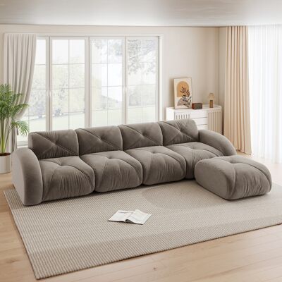 KELLANY L-förmiger Sessel, Modulares Sofa, Viersitziges Ecksofa Geeignet Für Das Wohnzimmer, Rutschfeste Unterseite, Keine Montage Erforderlich, Modulares Sofa Mit Fußstütze, Taupe KELLANY L-förmiger Sessel, Modulares Sofa, Viersitziges Ecksofa Geeignet Für Das Wohnzimmer, Rutschfeste Unterseite, Keine Montage Erforderlich, Modulares Sofa Mit Fußstütze, Taupe