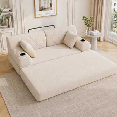 SANS MARQUE 2-sitzer Schlafsofa – 168x80x81 Cm – 34.2 Kg – Aus Cord – Schlaf Funktion – Hoher Rücken – Dichter Schaum – Mehr Komfort – Cord Stoff – Beige SANS MARQUE 2-sitzer Schlafsofa – 168x80x81 Cm – 34.2 Kg – Aus Cord – Schlaf Funktion – Hoher Rücken – Dichter Schaum – Mehr Komfort – Cord Stoff – Beige