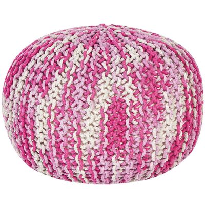 Beliani Rosa-Weißer Baumwollstrick-Pouf - 50x35 cm - Hocker Beliani Rosa-Weißer Baumwollstrick-Pouf - 50x35 cm - Hocker