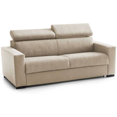 Festes Sofa Julia, 3-sitzer-sofa, 100% Made In Italy, Sofa-wohnzimmer, Aus Gepolstertem Stoff, Mit Verstellbaren Kopfstützen Und Serienmäßigen Armlehnen, Cm 220x95h85, Beige - Talamo Italia Festes Sofa Julia, 3-sitzer-sofa, 100% Made In Italy, Sofa-wohnzimmer, Aus Gepolstertem Stoff, Mit Verstellbaren Kopfstützen Und Serienmäßigen Armlehnen, Cm 220x95h85, Beige - Talamo Italia