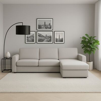 Festes Sofa Nicoletta, Ecksofa, 100% Made In Italy, Sofa-wohnzimmer, Mit Wendebehälter Halbinsel, Aus Gepolstertem Stoff, Mit Standard-armlehnen, Cm 280x95h90 - Talamo Italia Festes Sofa Nicoletta, Ecksofa, 100% Made In Italy, Sofa-wohnzimmer, Mit Wendebehälter Halbinsel, Aus Gepolstertem Stoff, Mit Standard-armlehnen, Cm 280x95h90 - Talamo Italia