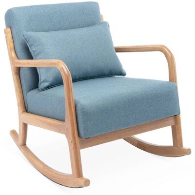 Sweeek - Schaukelstuhl Skandinavisches Design Holz Und Stoff, Stoff, Blau Sweeek - Schaukelstuhl Skandinavisches Design Holz Und Stoff, Stoff, Blau