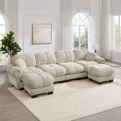 KELLANY 4-sitzer U-förmiges Wohnzimmer-sofa, Chenille-stoff, Modulares Ecksofa Mit 2 Mobiler Ottomane,feines Steppdesign,weich & Stützend, Ergonomisch Geformte Rückenlehne, Einfach Aufzubauen, Hellkhaki KELLANY 4-sitzer U-förmiges Wohnzimmer-sofa, Chenille-stoff, Modulares Ecksofa Mit 2 Mobiler Ottomane,feines Steppdesign,weich & Stützend, Ergonomisch Geformte Rückenlehne, Einfach Aufzubauen, Hellkhaki