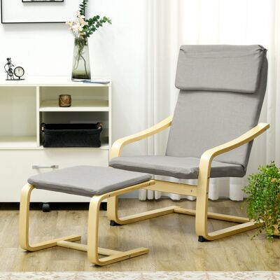 BEAOK Loungesessel Mit Hocker Aus Leinen Hellgrau 66,5 X 80 X 99 Cm BEAOK Loungesessel Mit Hocker Aus Leinen Hellgrau 66,5 X 80 X 99 Cm